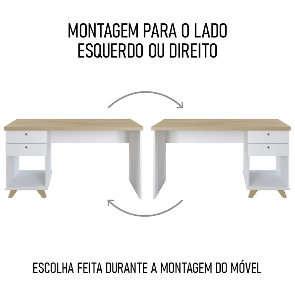 Mesa Escrivaninha 135cm Elai e Gaveteiro 2 Gavetas May A06 Olmo/Branco - Mpozenato