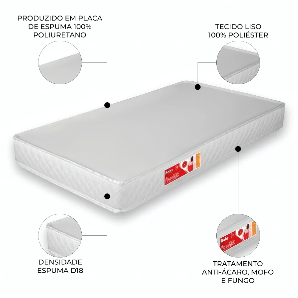 Colchão Para Berço Liso Branco 130 x 60 x 10 cm D18 - Prorelax