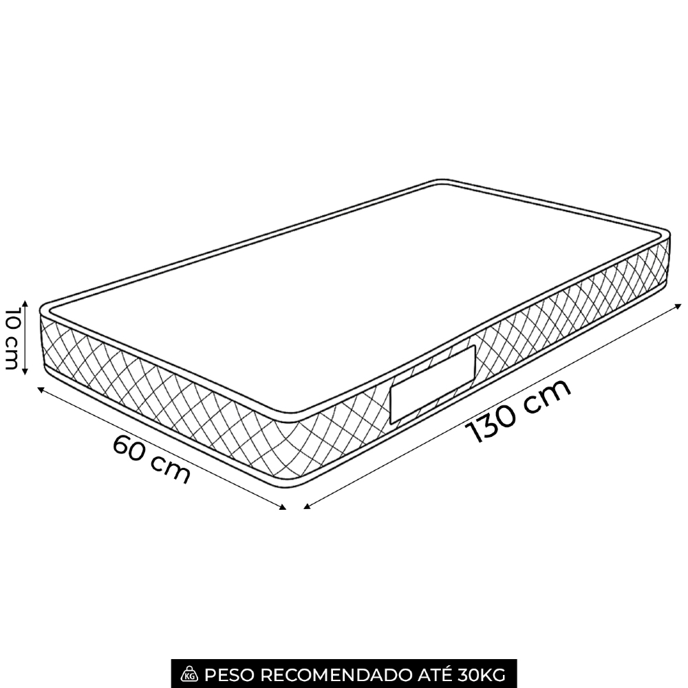 Colchão Para Berço Liso Branco 130 x 60 x 10 cm D18 - Prorelax