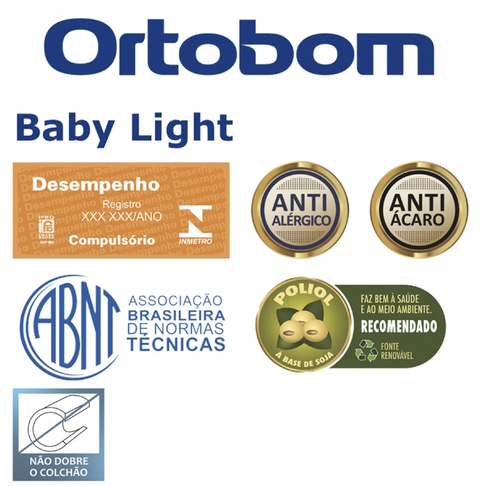 Colchão Berço Americano Baby Light Bordado D18 70x130x12cm   - Ortobom