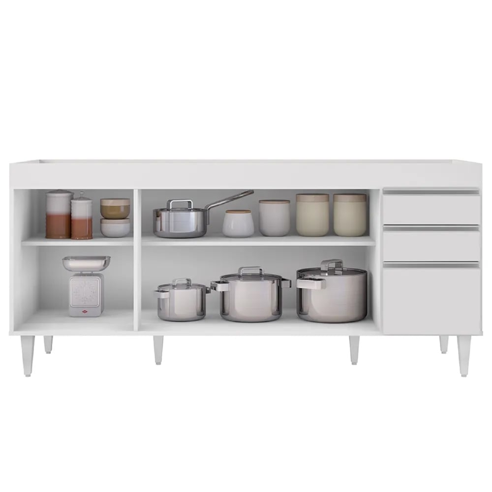 Balcão Gabinete Para Pia 180cm Sem Tampo Dallas Branco - Lumil