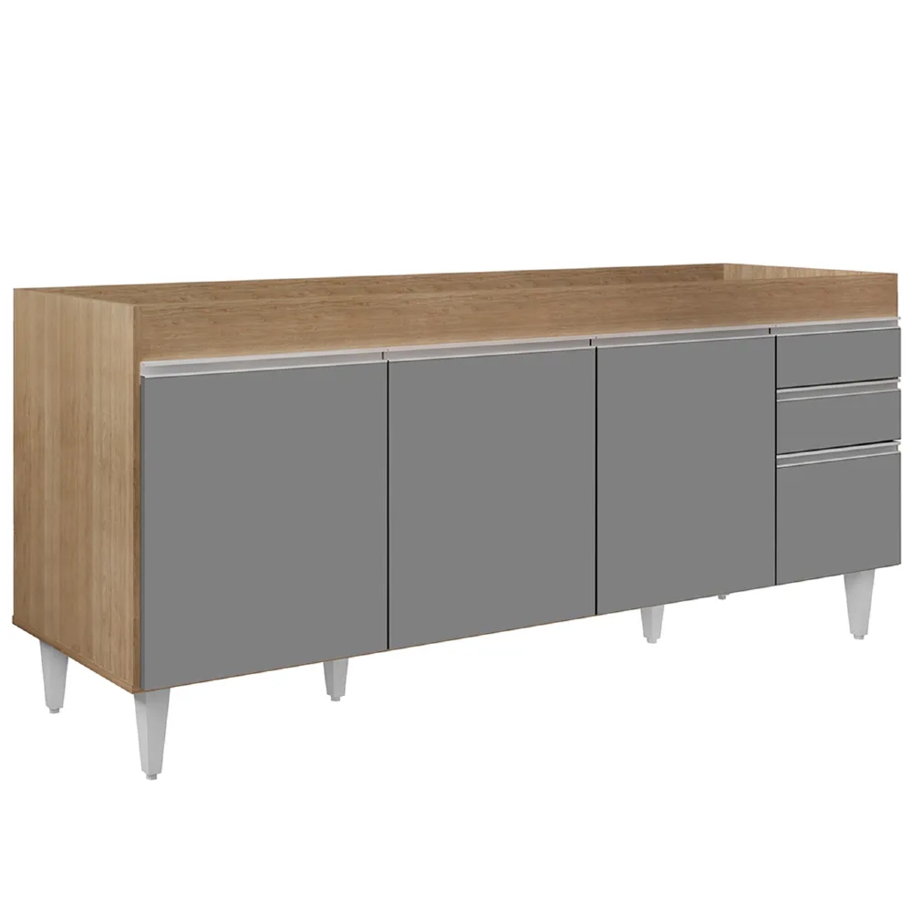 Balcão Gabinete Para Pia 180cm Sem Tampo Dallas Castanho/Cinza - Lumil