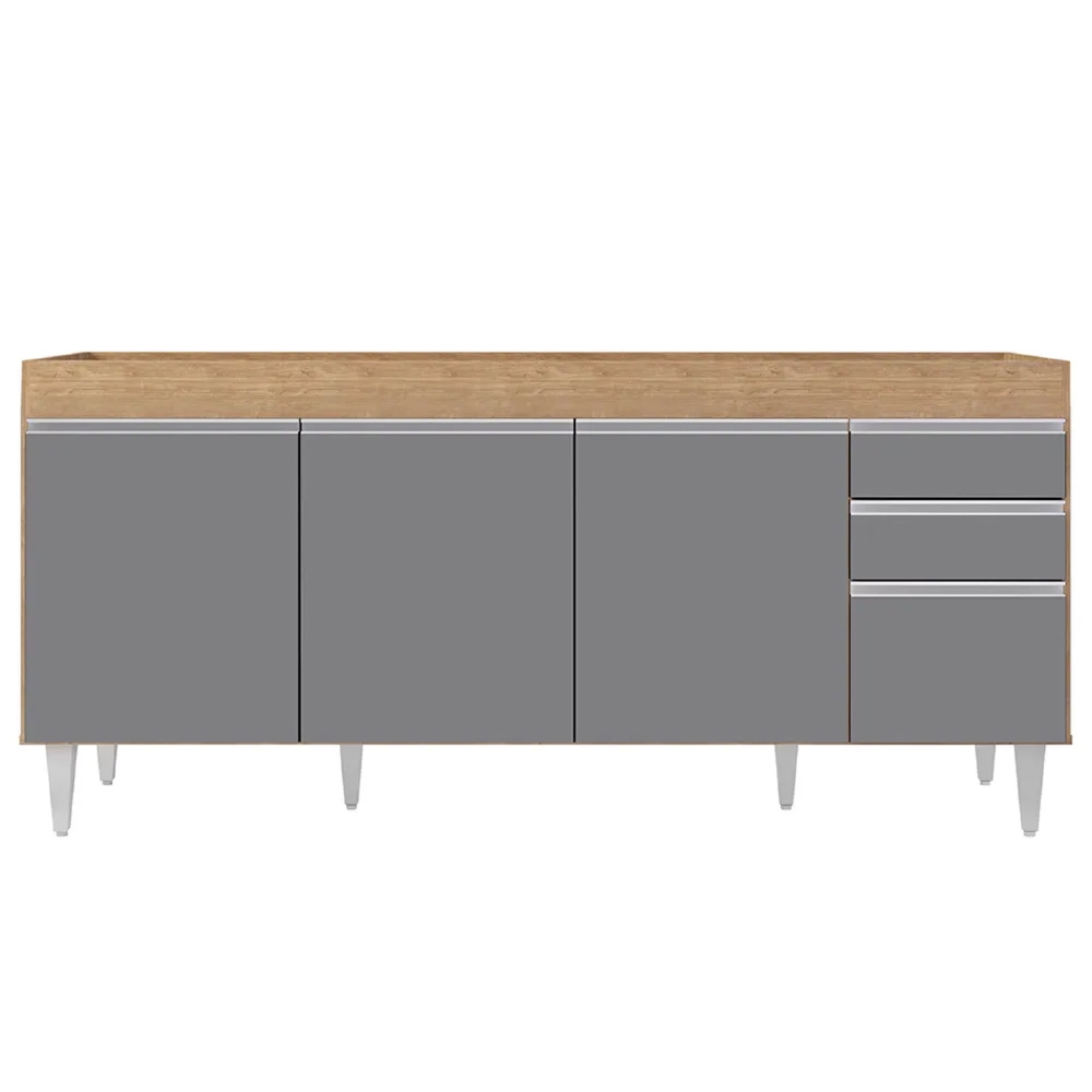 Balcão Gabinete Para Pia 180cm Sem Tampo Dallas Castanho/Cinza - Lumil
