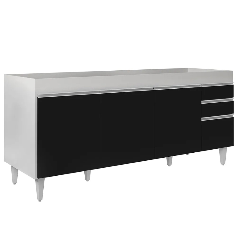 Balcão Gabinete Para Pia 180cm Sem Tampo Dallas Branco/Preto - Lumil