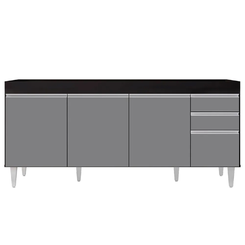 Balcão Gabinete Para Pia 180cm Sem Tampo Dallas Preto/Cinza - Lumil