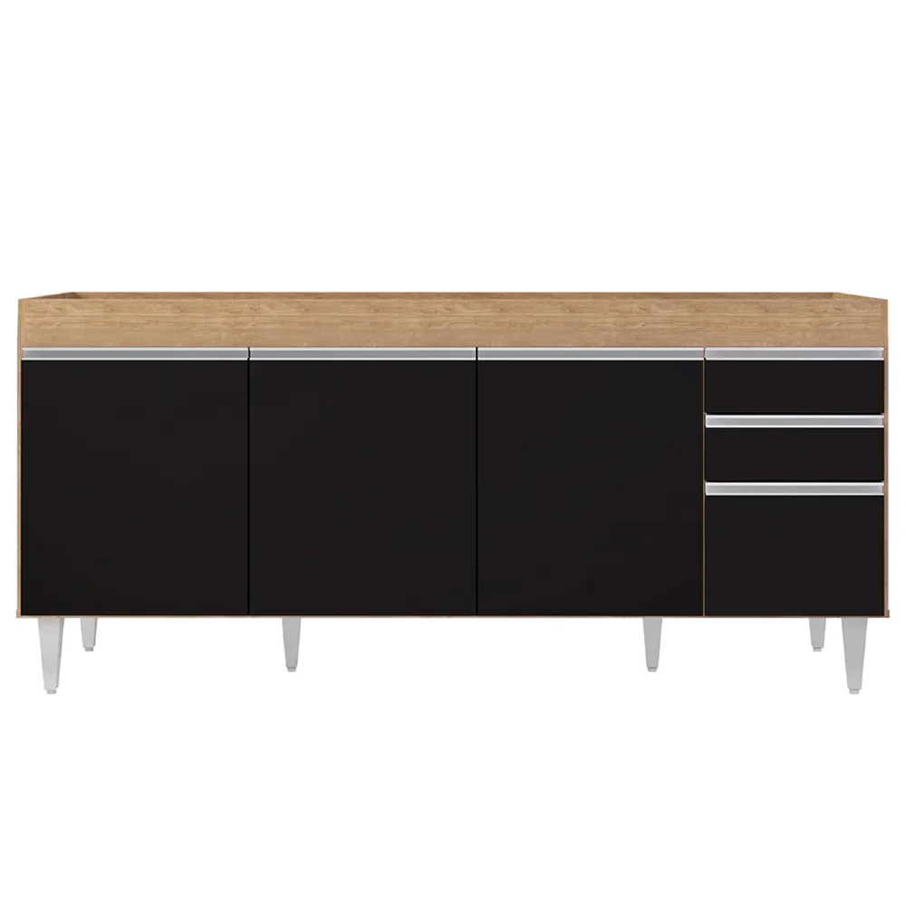 Balcão Gabinete Para Pia 180cm Sem Tampo Dallas Castanho/Preto - Lumil