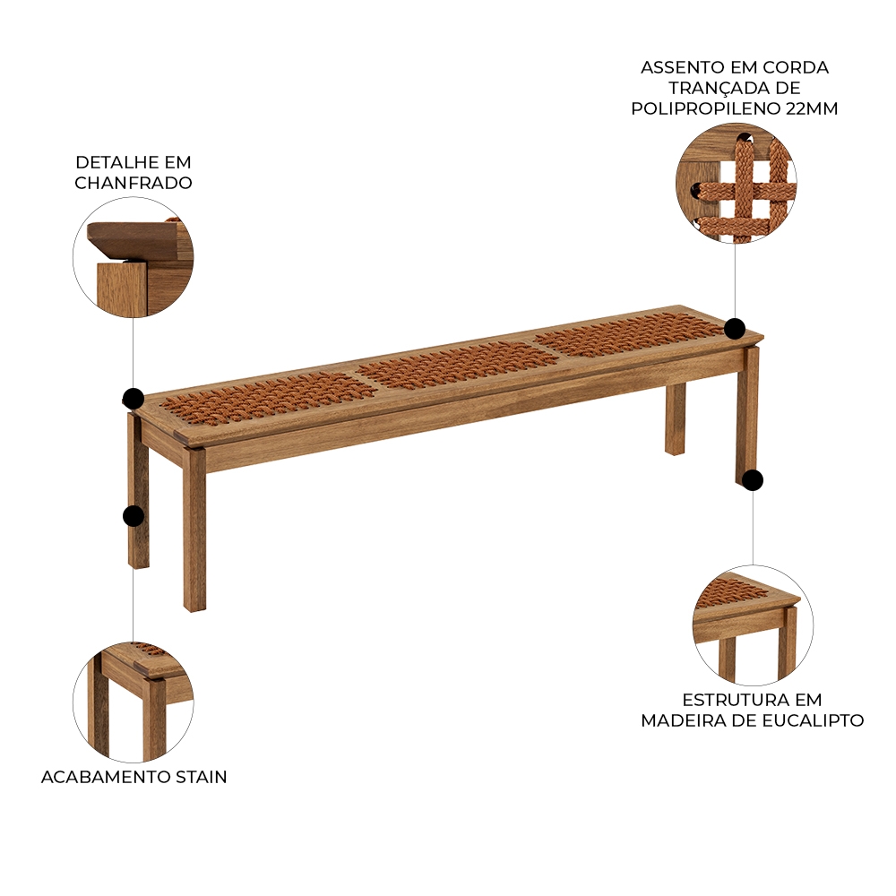 Banco de Madeira Área Gourmet 180cm Trama Tenza Jatobá/Ocre C17 - Mpozenato