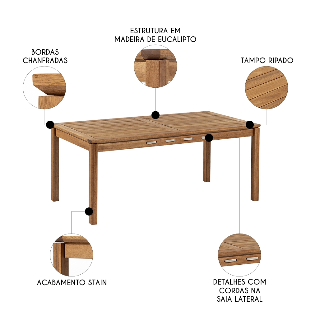 Mesa Madeira 6 Lugares 180cm Área Gourmet Tenza Jatobá/Areia C17 - Mpozenato