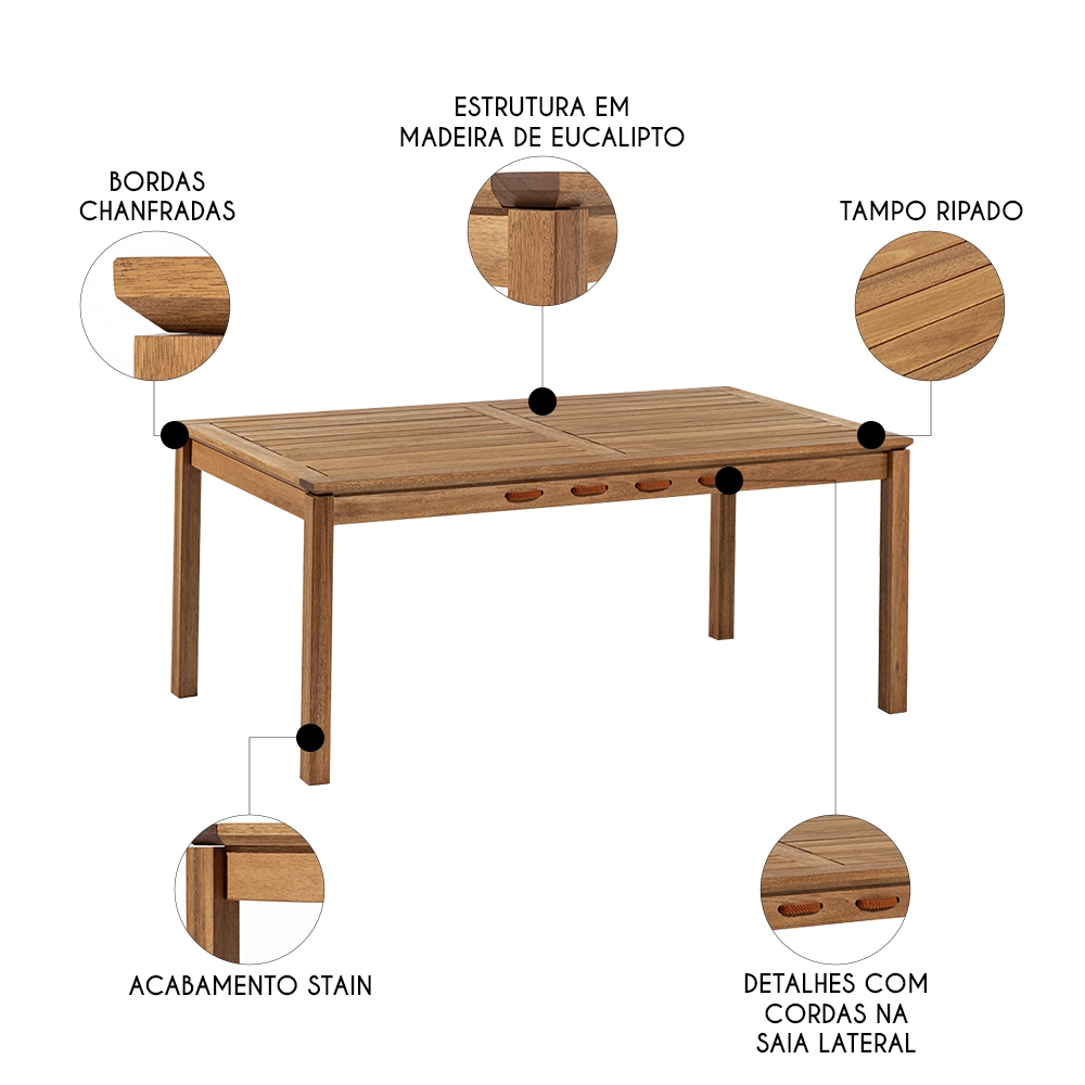 Mesa Madeira 6 Lugares 180cm Área Gourmet Tenza Jatobá/Ocre C17 - Mpozenato