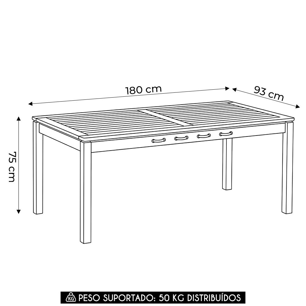 Mesa Madeira 6 Lugares 180cm Área Gourmet Tenza Jatobá/Preta C17 - Mpozenato