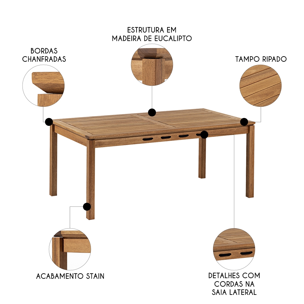 Mesa Madeira 6 Lugares 180cm Área Gourmet Tenza Jatobá/Preta C17 - Mpozenato