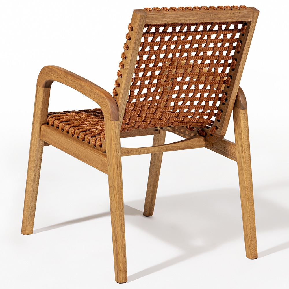 Cadeira Madeira Área Gourmet com Braço Kit 4 Tenza Jatobá/Ocre C17 - Mpozenato