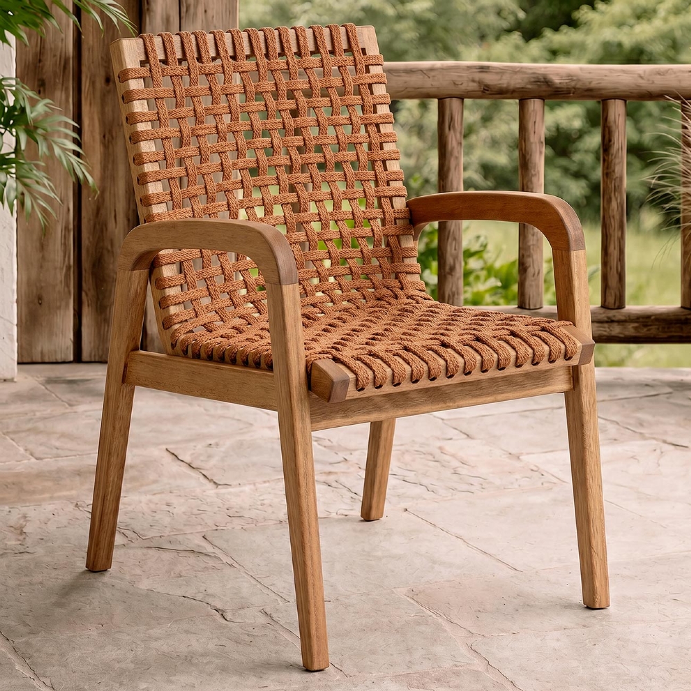 Cadeira Madeira Área Gourmet com Braço Kit 6 Tenza Jatobá/Ocre C17 - Mpozenato