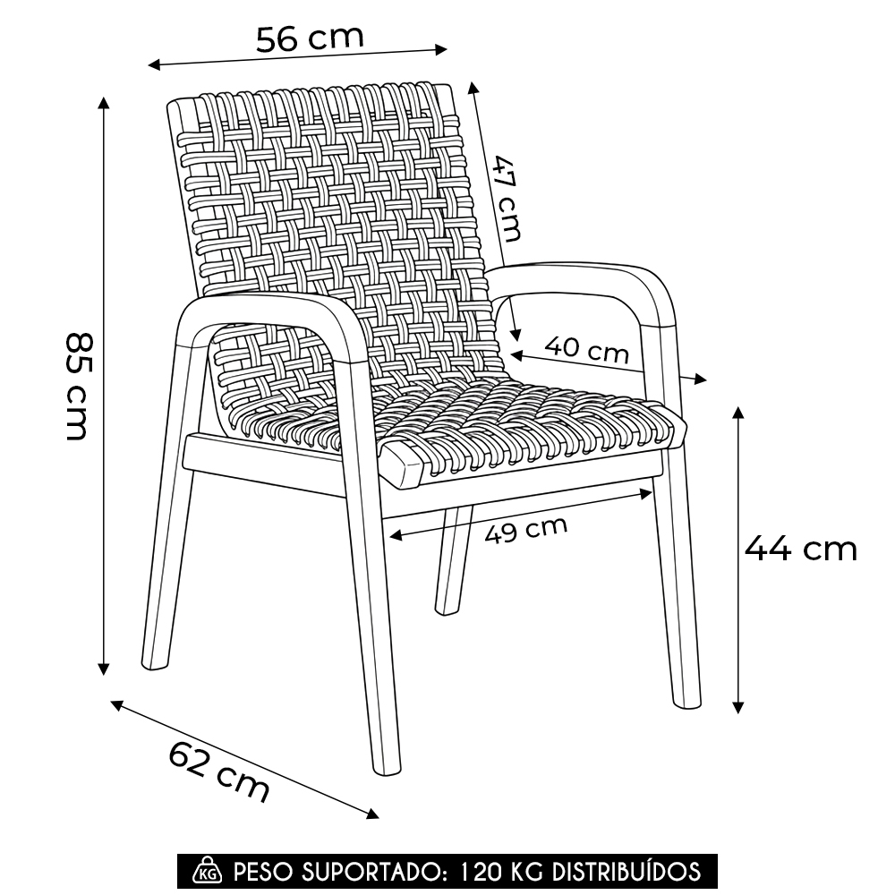 Cadeira Madeira Área Gourmet com Braço Kit 6 Tenza Jatobá/Ocre C17 - Mpozenato