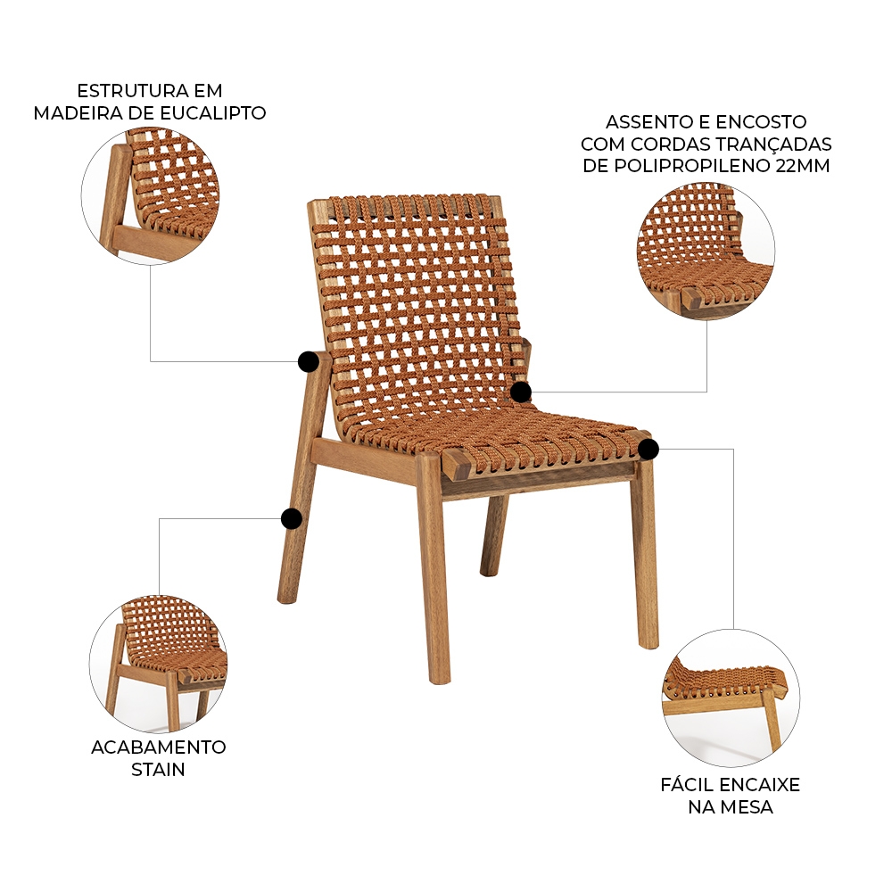 Cadeira Madeira Área Gourmet Kit 4 Tenza Jatobá/Ocre C17 - Mpozenato