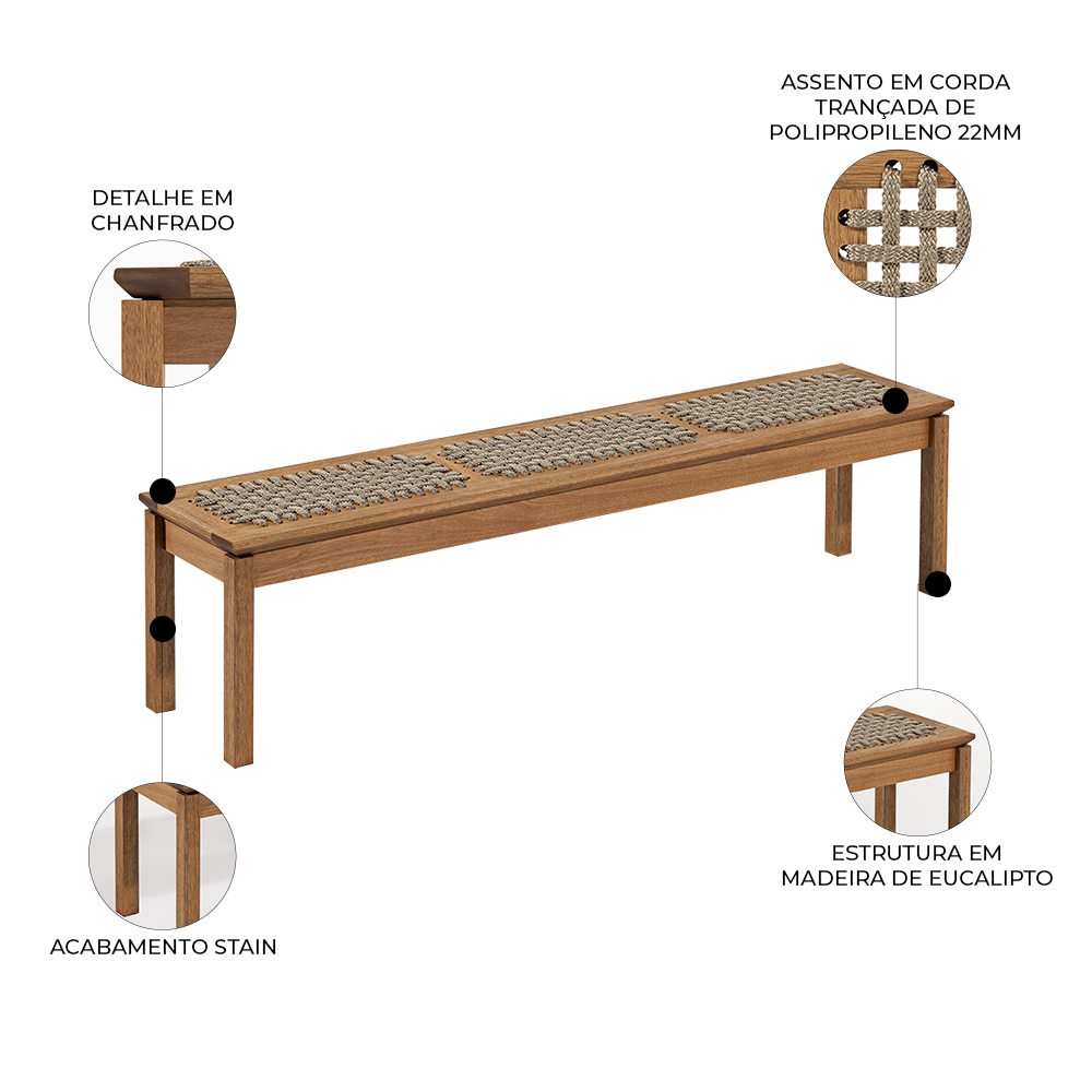 Banco Madeira Área Gourmet 180cm Kit 2 Trama Tenza Jatobá/Rami C17 - Mpozenato