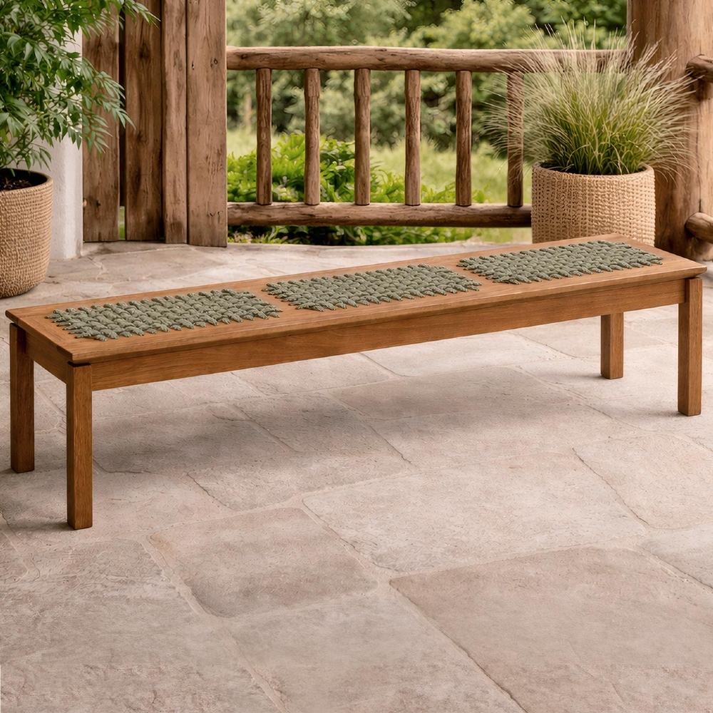 Banco Madeira Área Gourmet 180cm Kit 2 Trama Tenza Jatobá/Verde Olivia C17 - Mpozenato
