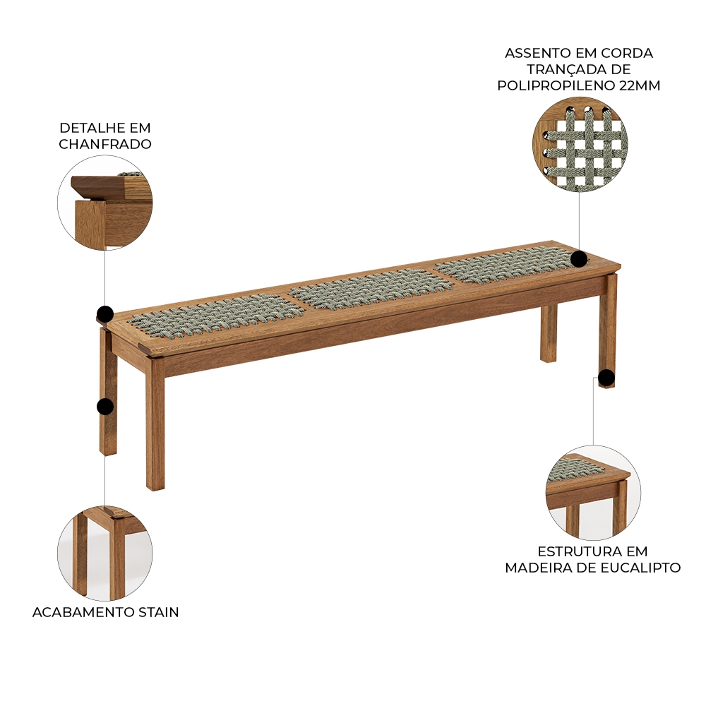 Banco Madeira Área Gourmet 180cm Kit 2 Trama Tenza Jatobá/Verde Olivia C17 - Mpozenato