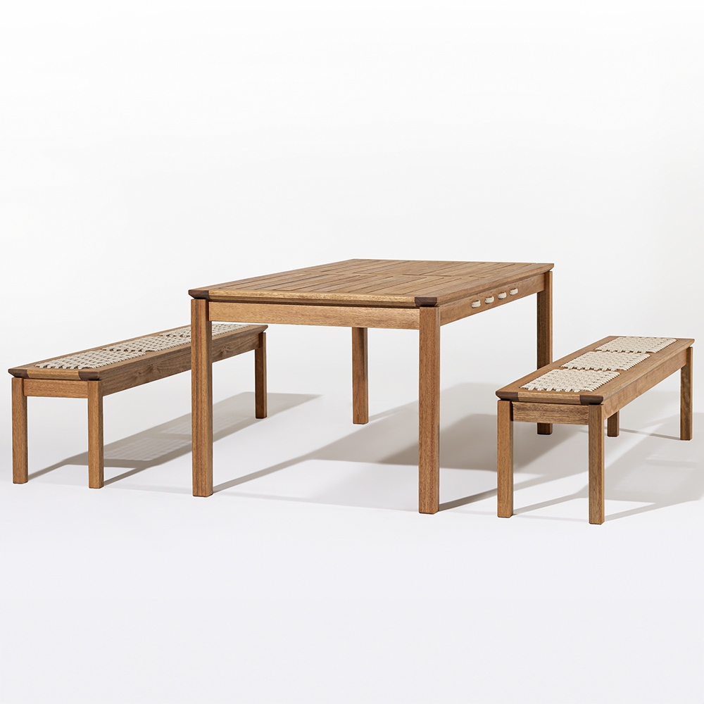 Mesa Madeira 180cm 2 Bancos Gourmet Tenza Jatobá/Areia C17 - Mpozenato