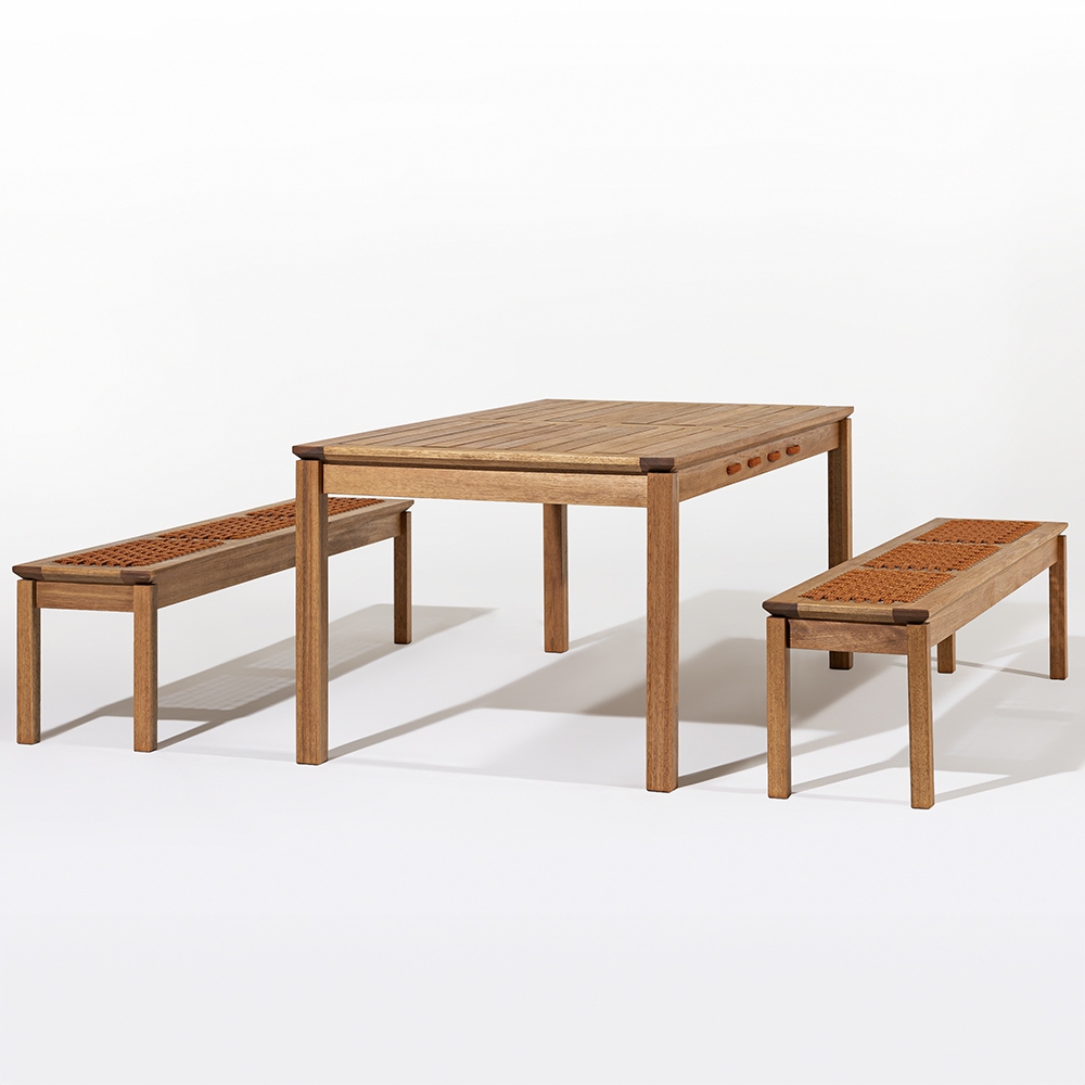 Mesa Madeira 180cm 2 Bancos Gourmet Tenza Jatobá/Ocre C17 - Mpozenato