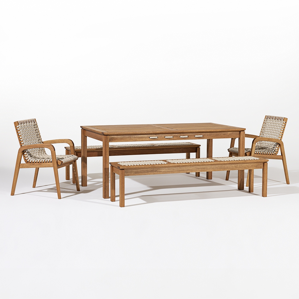 Mesa Madeira 180cm 2 Cadeiras e 2 Bancos Tenza Jatobá/Areia C17 - Mpozenato