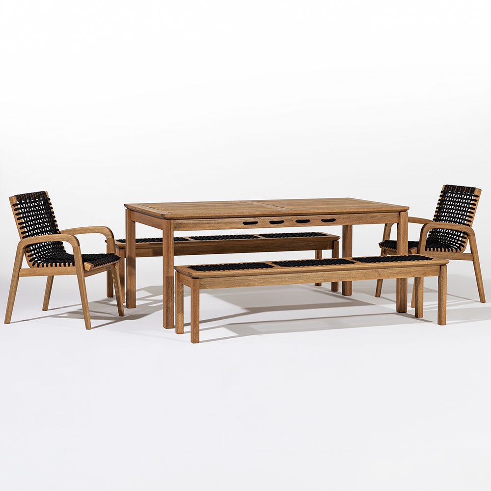 Mesa Madeira 180cm 2 Cadeiras e 2 Bancos Tenza Jatobá/Preta C17 - Mpozenato