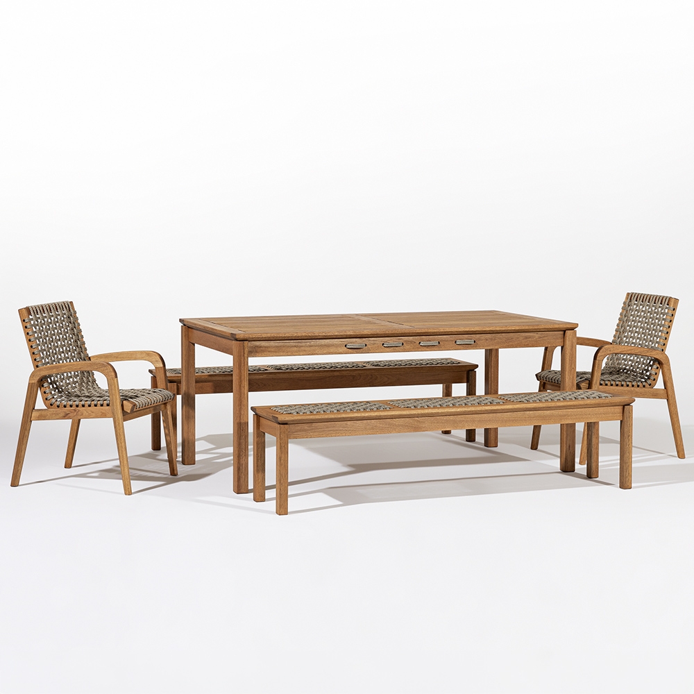 Mesa Madeira 180cm 2 Cadeiras e 2 Bancos Tenza Jatobá/Rami C17 - Mpozenato