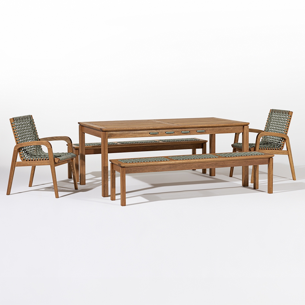 Mesa Madeira 180cm 2 Cadeiras e 2 Bancos Tenza Jatobá/Verde Olivia C17 - Mpozenato