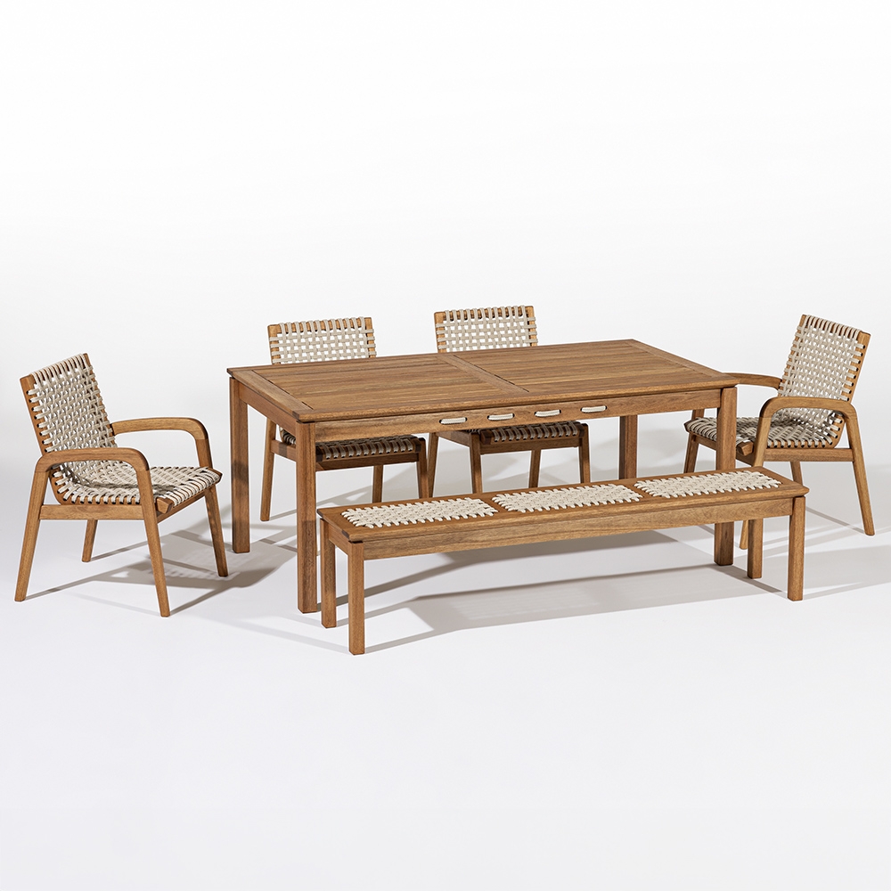 Mesa Madeira 180cm 4 Cadeiras e 1 Banco Gourmet Tenza Jatobá/Areia C17 - Mpozenato