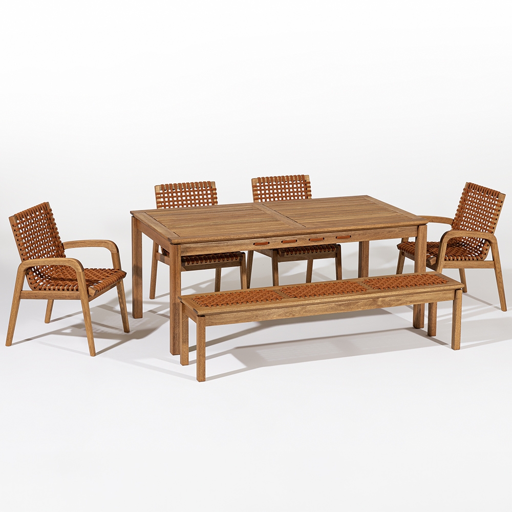 Mesa Madeira 180cm 4 Cadeiras e 1 Banco Gourmet Tenza Jatobá/Ocre C17 - Mpozenato