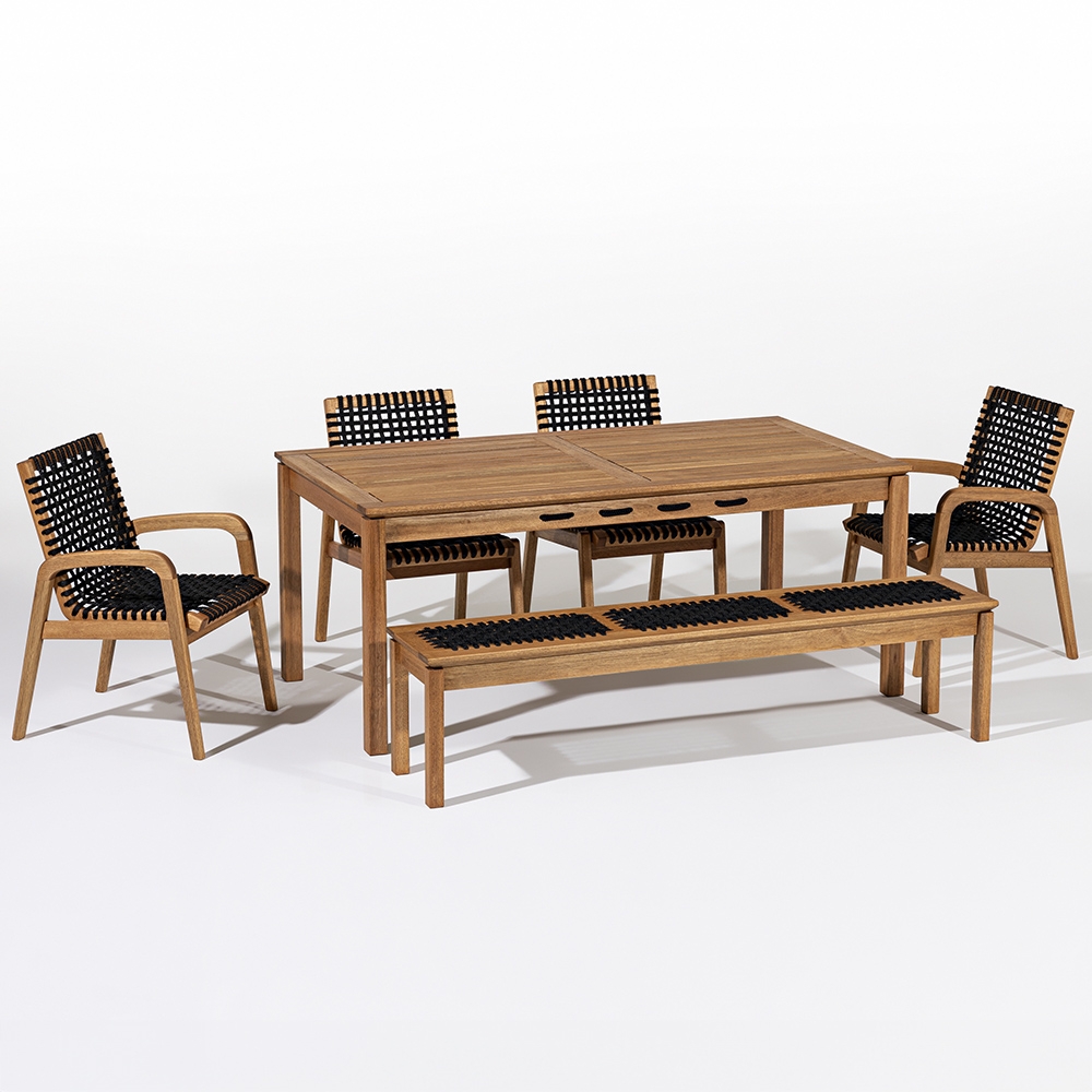 Mesa Madeira 180cm 4 Cadeiras e 1 Banco Gourmet Tenza Jatobá/Preta C17 - Mpozenato