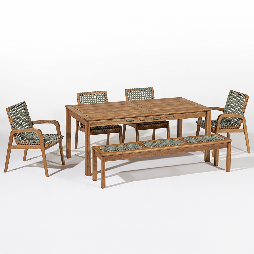 Mesa Madeira 180cm 4 Cadeiras e 1 Banco Gourmet Tenza Jatobá/Verde Olivia C17 - Mpozenato