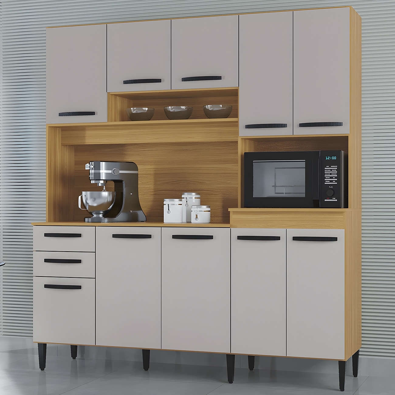 Armário de Cozinha Compacta 180cm Regina Z46 Damasco/Off White