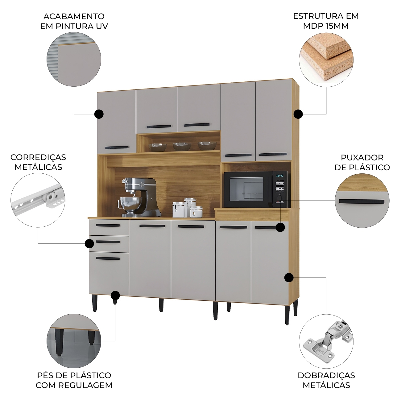 Armário de Cozinha Compacta 180cm Regina Z46 Damasco/Off White